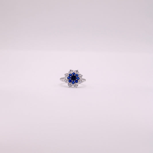 925 Blue Flower Ring