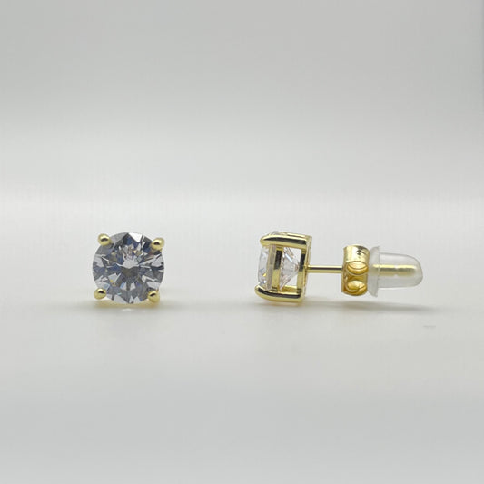 925 Silver Round Stud Earrings - Gold Plated