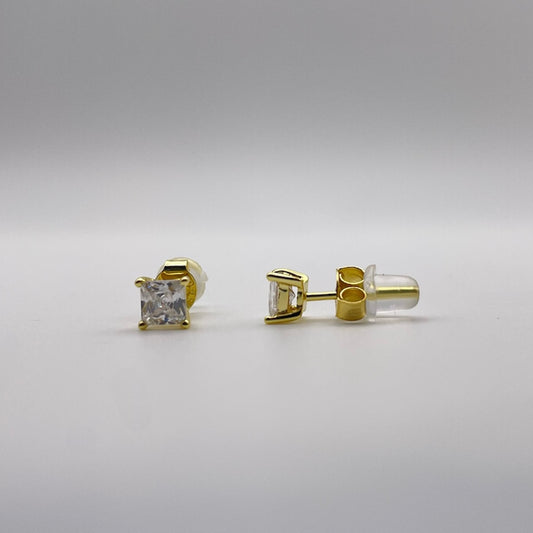 925 Silver Sqaure Stud Earrings - Gold Plated