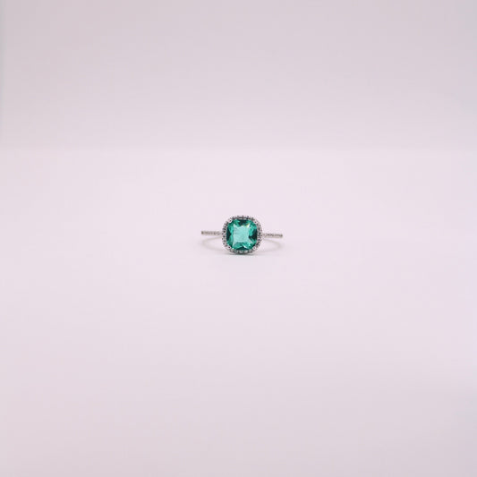 925 Sea Green Rounded Square Ring